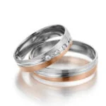Par de Aliança em Ouro Branco & Rosa e Diamantes, 5mm