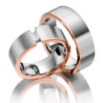 Par de Aliança em Ouro Branco & Rosa 18k e Diamantes, 5mm