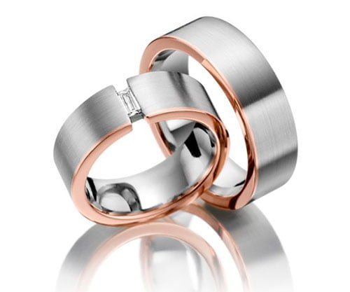 Par de Aliança em Ouro Branco & Rosa 18k e Diamantes Par de Aliança em Ouro Branco & Rosa 18k e Diamantes, 5mm - Imagem 1
