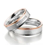 Par de Aliança em Ouro Branco & Rosa 18k e Diamantes, 4,5mm