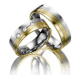 Par de Aliança em Ouro Amarelo & Branco 18k e Diamantes, 4mm