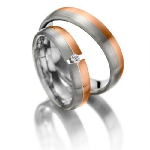 Par de Aliança em Ouro Branco & Rosa 18k e Diamantes Par de Aliança em Ouro Branco & Rosa 18k e Diamantes, 4mm - Imagem 1