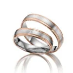 Par de Aliança em Ouro Branco & Rosa 18k e Diamantes, 4mm