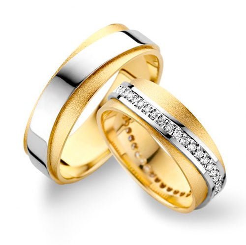 Par de Aliança em Ouro Amarelo & Branco 18k e Diamantes Par de Aliança em Ouro Amarelo & Branco 18k e Diamantes, 6mm - Imagem 1