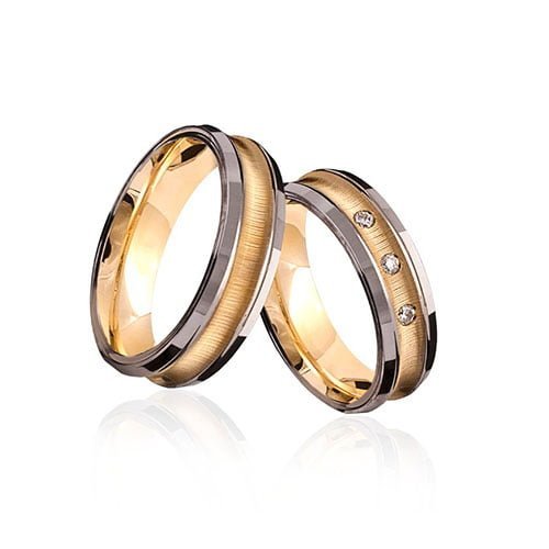 Par de Aliança em Ouro Amarelo & Branco 18k e Diamantes Par de Aliança em Ouro Amarelo & Branco 18k e Diamantes, 5mm - Imagem 1