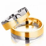 Par de Aliança em Ouro Amarelo & Branco 18k e Diamantes, 6mm