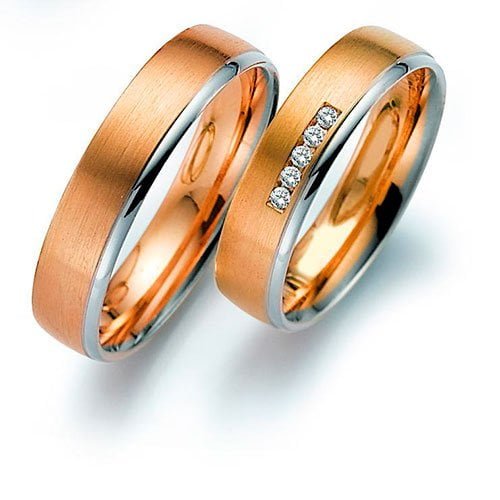 Par de Aliança em Ouro Rosa & Branco 18k e Diamantes Par de Aliança em Ouro Rosa & Branco 18k e Diamantes, 5mm - Imagem 1