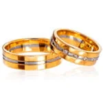 Par de Aliança em Ouro Amarelo & Branco 18k e Diamantes, 6mm