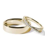 Par de Aliança em Ouro Amarelo 18k e Diamantes